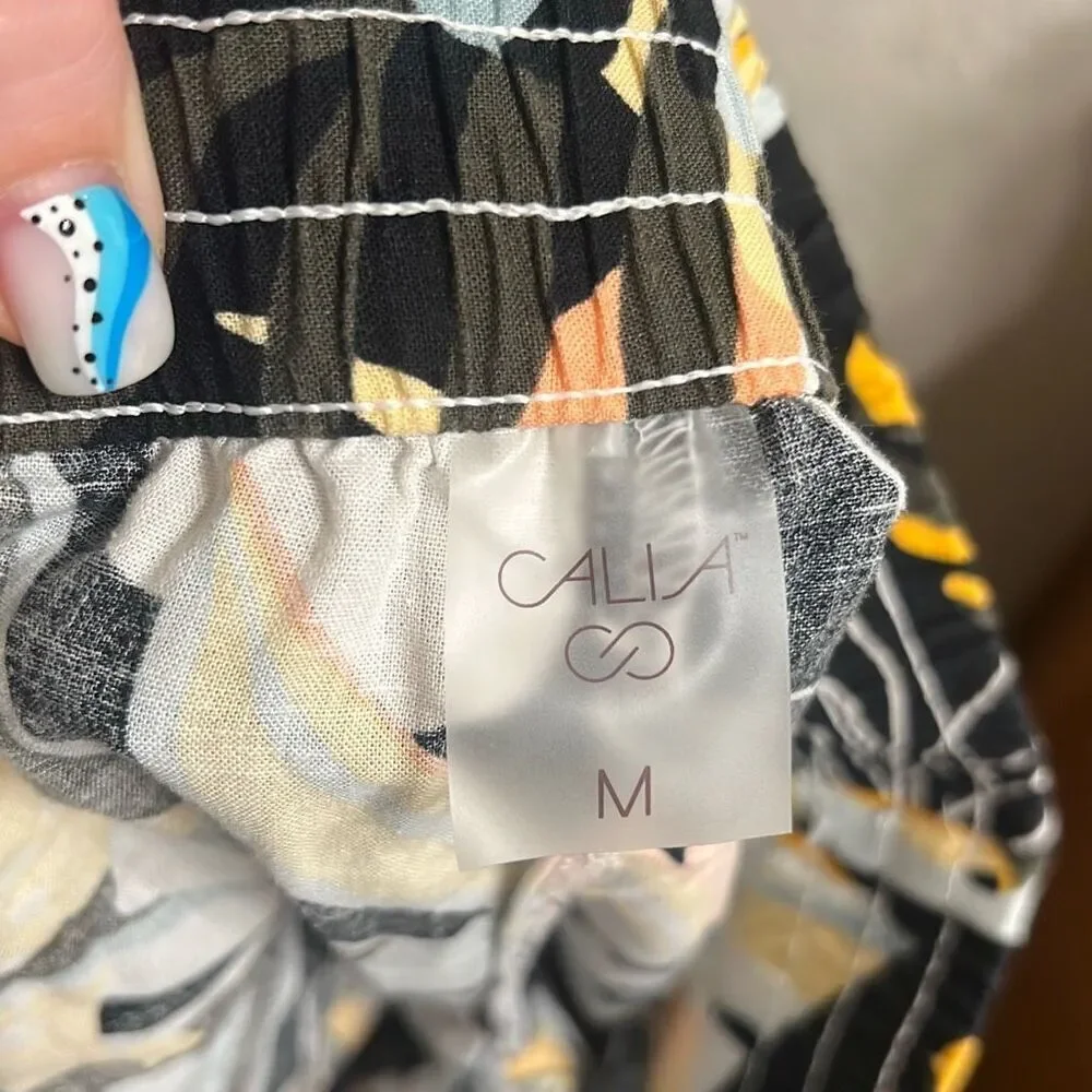 ✨Calia Multicolored Palm High Rise Inverted Pleat Pull On Linen Sz M Shorts✨